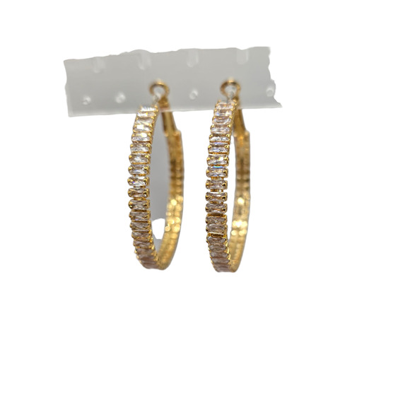 Earrings Gold Tone Hoop Clear Rhinestones Pave Sparkle Fashion SKU2406 - Picture 2 of 6